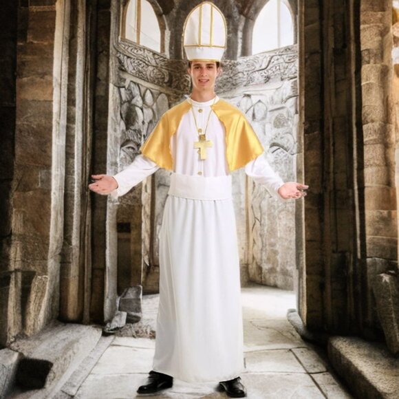 Hauntlook Pious Pope Halloween Costume Catholic Cardinal Bishop Pontiff Clergy - Picture 1 of 5